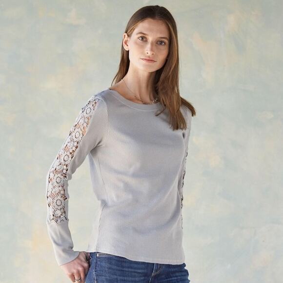 Sundance Pink Canyon Creek Thermal Crochet Long Sleeve Top - Picture 8 of 9